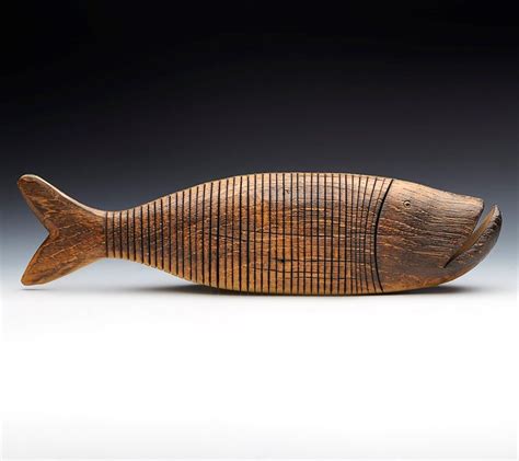 Large Vintage Articulated Wooden Fish Sculpture Th C Tc