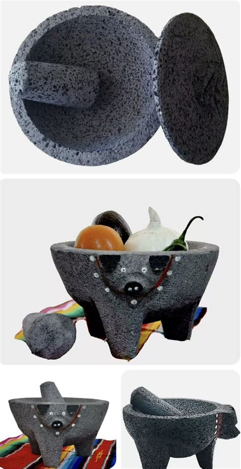 Pig Painted Molcajete With Lid Mortar Pestle Salsas Spices Mexico