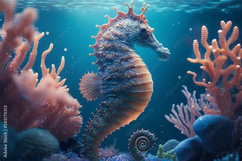 Red Seahorse Swimming In The Underwater World To Enjoy Nature Seahorse