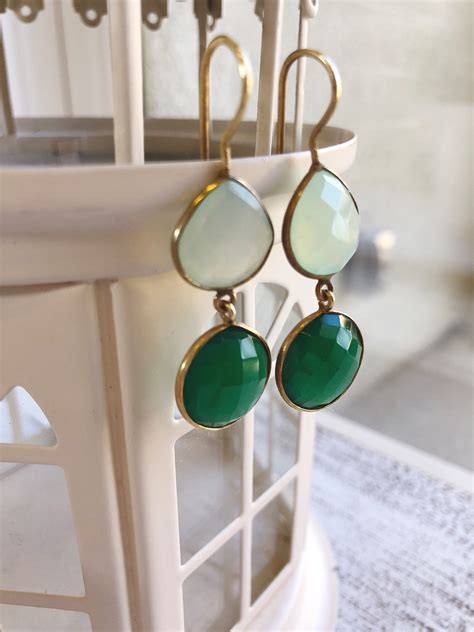 Green Gemstone Dangle Earring Long Double Drop Earring Light Green