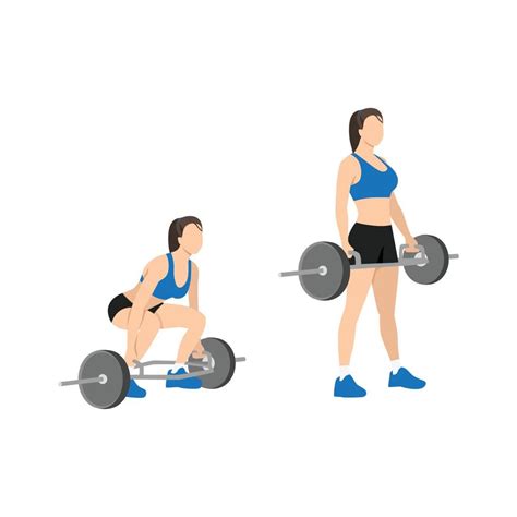 Woman Doing Hex Trap Bar Cage Deadlifts Squats Exercise Flat Vector