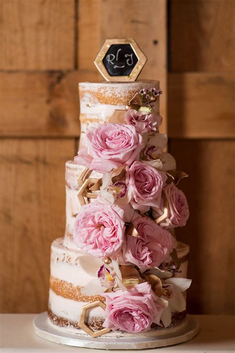 Geometric Naked Cake With Garden Roses