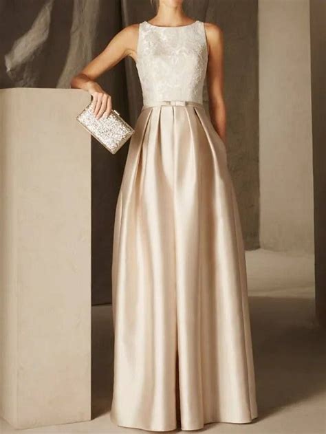 A Line Empire Elegant Wedding Guest Formal Evening Dress Jewel Neck