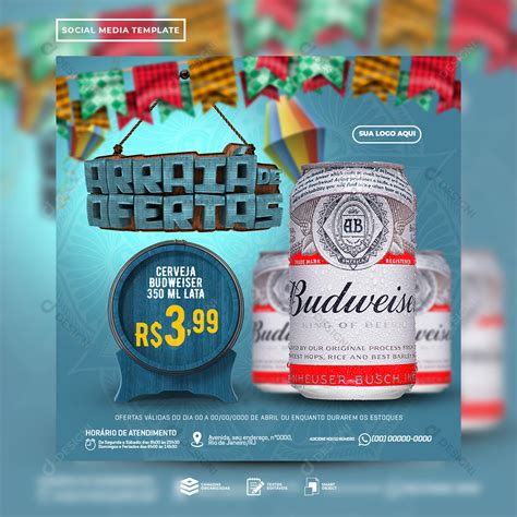 Arraiá De Ofertas Cerveja Budweiser Social Media Psd Editável [download