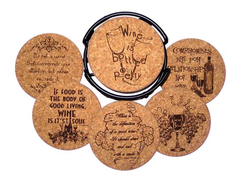 Wine Quotes Laser Etched Cork Coaster Set Wine Quotes Cork Coasters