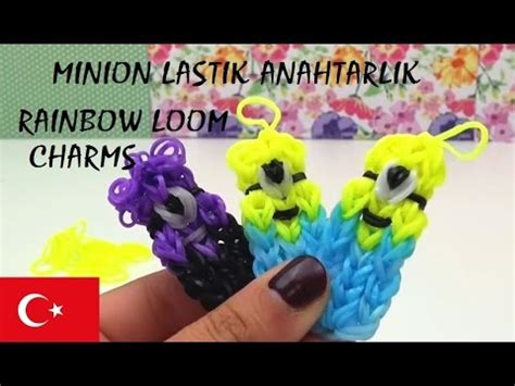 Lastik anahtarlik MINION yapimi DIY Türkce Rainbow Loom charms