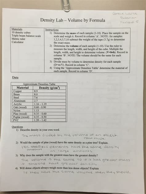 Eighth Grade Lesson Density Lab Volume By Formula