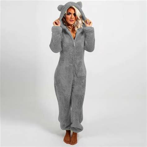 Jsaierl Jumpsuit Pajamas For Women Womens Cute Sherpa Romper Fleece