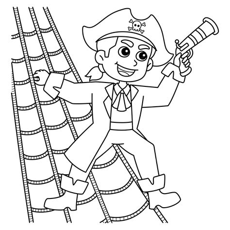 Pirata em uma escada de corda Isolado Página de colorir | Vetor Premium