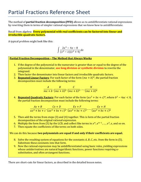 Fraction Rules Sheet