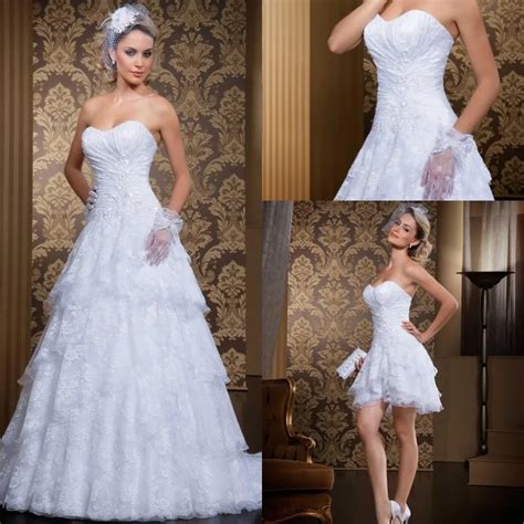 2016 Fashion Lace Wedding Dresses Detachable Skirt Tiered Ruched