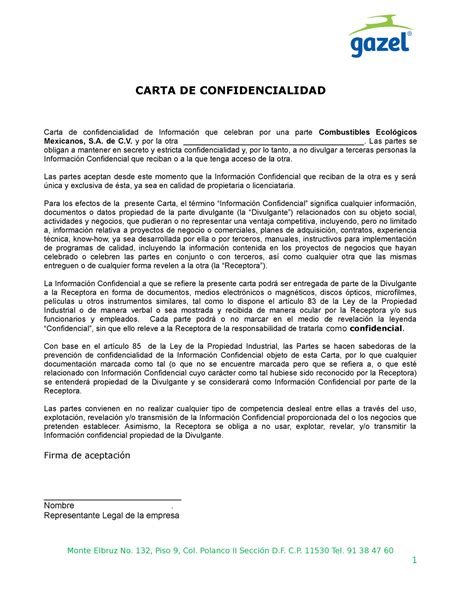 Carta De Confidencialidad Carta De Confidencialidad Carta De