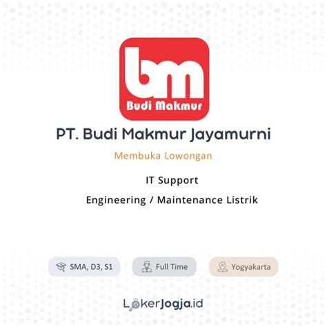 Lowongan Kerja It Support Engineering Maintenance Listrik Di Pt Budi