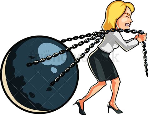 Businesswoman Pulling Metal Ball Cartoon Vector Clipart - FriendlyStock