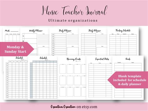 Music Teacher Planner Printable Musician Journal Piano Etsy Canada