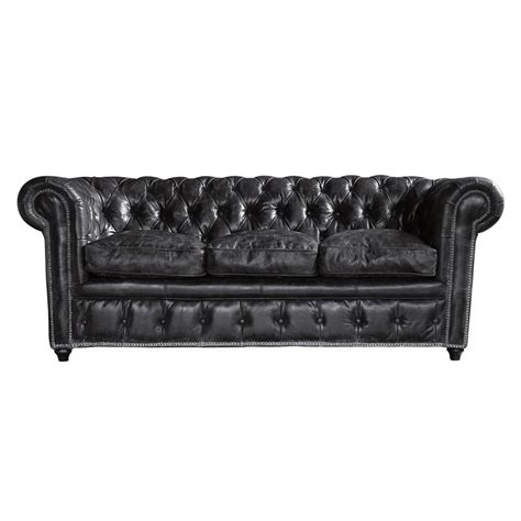 Canap Capitonn Chesterfield Places En Cuir Noir Vintage Maisons