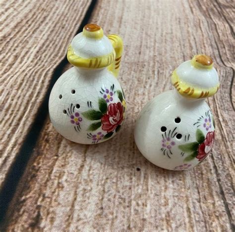 Vintage Japan Salt & Pepper Shakers with Painted Flowers | Etsy