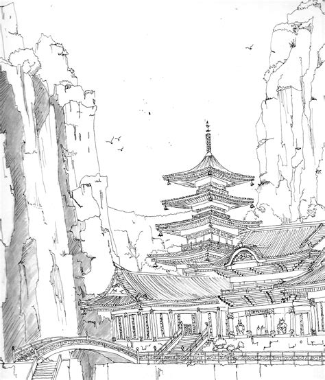 Chinese Temple Drawing