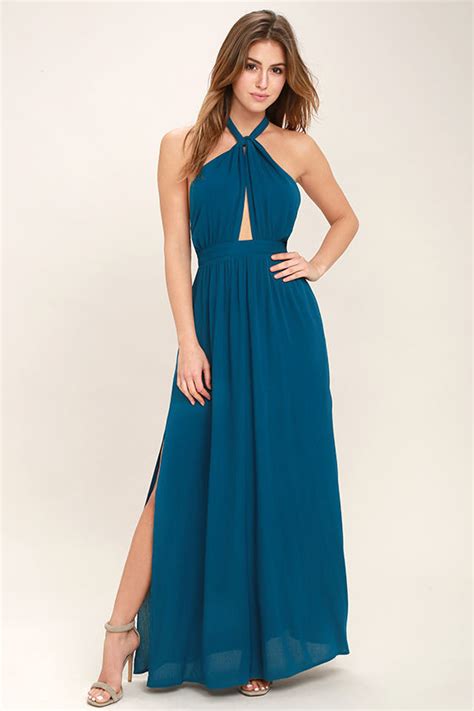 Sexy Teal Blue Dress Maxi Dress Halter Dress 68 00 Lulus