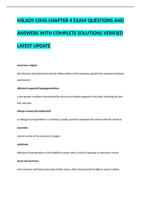 MILADY CIMA CHAPTER 4 EXAM QUESTIONS AND ANSWERS WITH COMPLETE