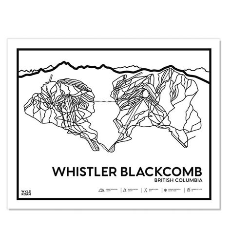 Whistler Blackcomb Trail Map - 20x16 / Black | Whistler blackcomb ...