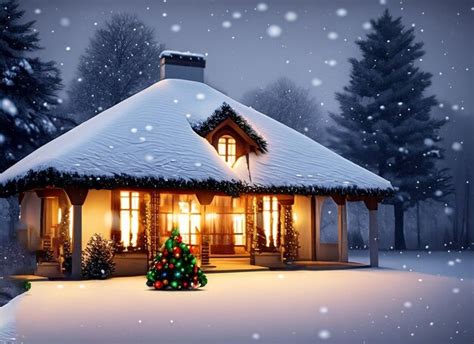 Premium AI Image | View of christmas decorated house in snow snow