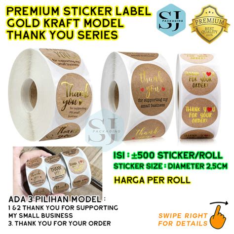 Jual Model 5 Sticker Label Kraft Thank You Coklat Premium Stiker 1