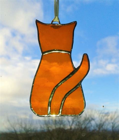 Stained Glass Cat Suncatcher Cat Lover T Ginger Cat Etsy