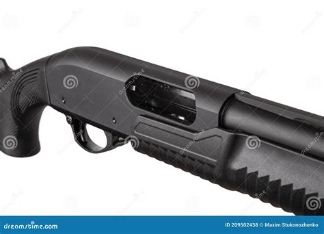 modern black shotgun isolated  white stock photo image