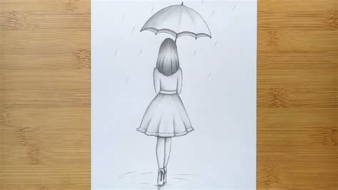 Sad Girl With Umbrella Drawing