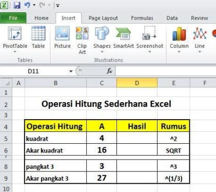 Rumus Kuadrat Akar Kuadrat Pangkat Dan Akar Pangkat Pada Excel