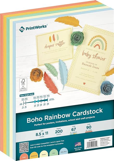 Amazon PrintWorks Boho Rainbow Cardstock 5 Assorted Colors