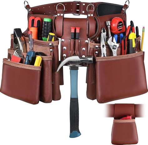 20 Pocket Heavy Duty PU Leather Construction Tool Belt Work Apron