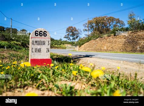 Road Milestone Indicating 666th Kilometer On Famous National Road N2