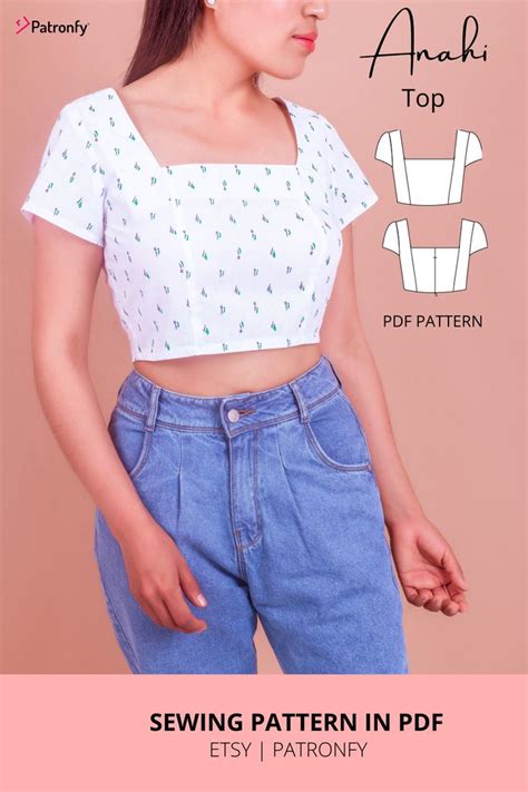 Anahi Crop Top Digital PDF Sewing Pattern Square Neckline Crop Top