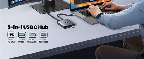 Amazon ORICO USB C ハブ 5 in 1 4K解像度 HDMI出力ポート USBタイプC 60WPD充電ポート 1