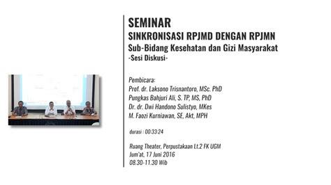 Sesi Diskusi Seminar Sinkronisasi Rpjmd Rpjmn Sub Bidang Kesehatan Dan