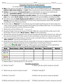 Density Practice Webquest Key By Becker S Teaching Materials Tpt