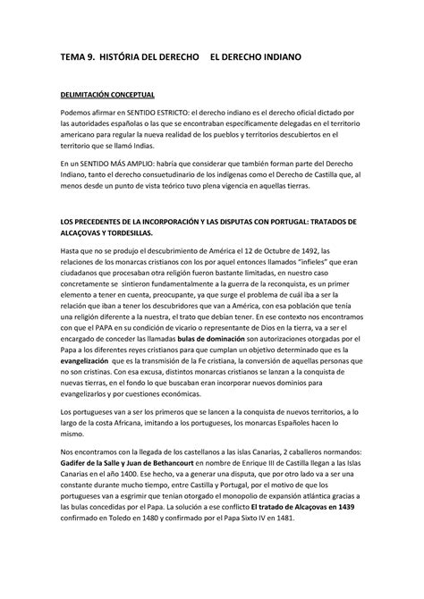 TEMA 9 Apuntes 9 TEMA 9 DEL DERECHO EL DERECHO INDIANO CONCEPTUAL