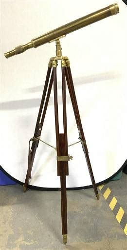 Vntg Brass Telescope W Wooden Tripod Legs