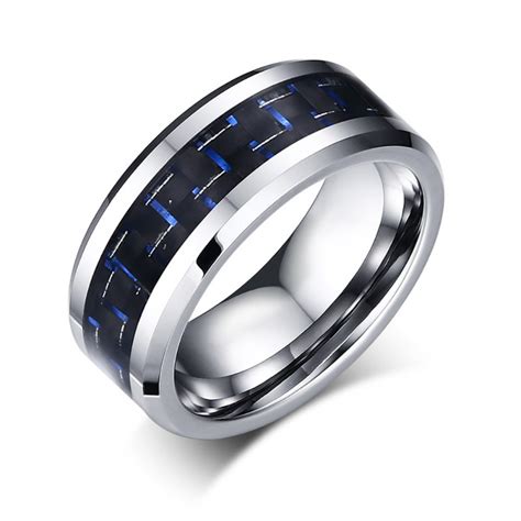 Bobijoo Jewelry Anello Anello Di Alleanza Tungsteno Carbonio Nero Blu