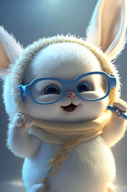 Premium Photo White Rabbit Wearing Glasses And A Scarf Generative Ai