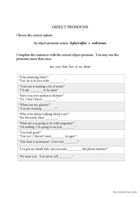 Object Pronouns Vs Possessiv English ESL Worksheets Pdf Doc