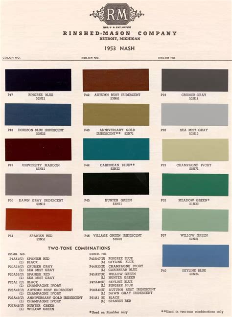 1953 Paint Code Color Book