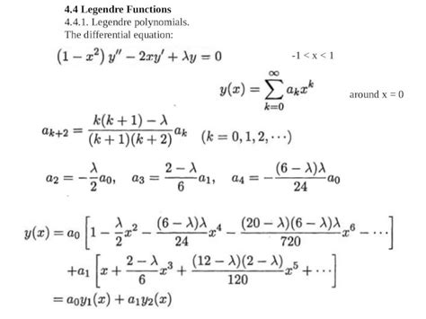 (PPTX) 4.4 Legendre Functions 4.4.1. Legendre polynomials. The ...