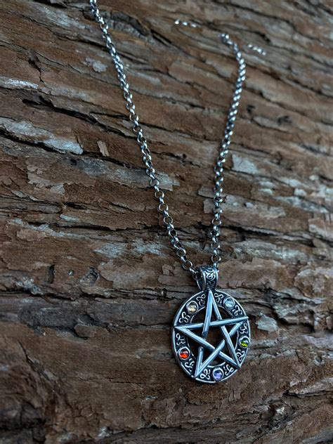 Pentagram Necklace Wiccan Pentacle Pendant Necklace Silver 925 Etsy