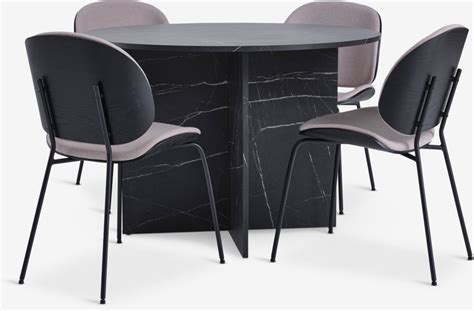 Table KRONDAL Ø110 marbre 4 chaises TESTRUP sable noir JYSK