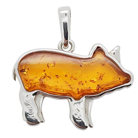 Cognac Amber Sterling Silver Pig Pendant Amberman