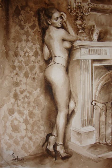 Original Aquarell Zeichnung Akt Erotic Art Watercolour Nude Nu