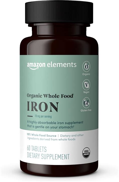 Amazon.com: Amazon Elements - Organic Whole Food Iron Supplement, 95% ...